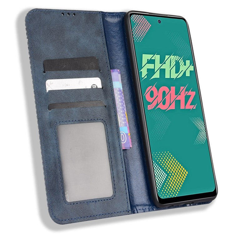 For Infinix Hot 11s / Hot 11s NFC 4G Retro Texture PU Leather Case Imprinted Pattern Magnetic Auto-Absorbed Phone Stand Wallet Cover - Blue