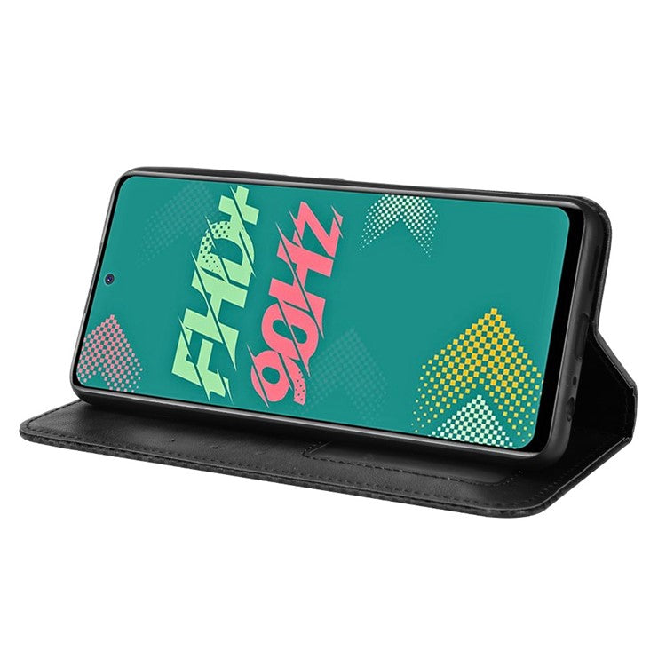 For Infinix Hot 11s / Hot 11s NFC 4G Retro Texture PU Leather Case Imprinted Pattern Magnetic Auto-Absorbed Phone Stand Wallet Cover - Black