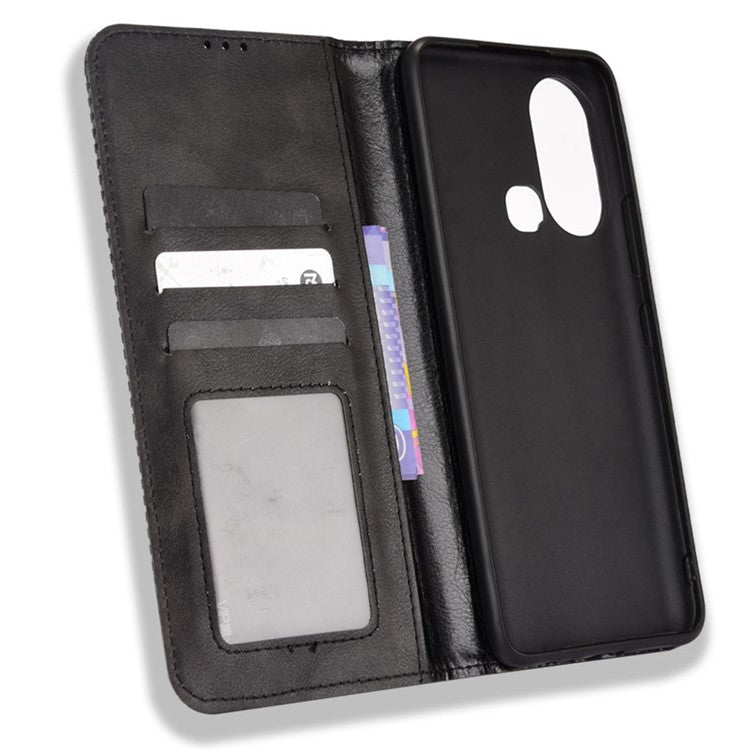 For Infinix Hot 11s / Hot 11s NFC 4G Retro Texture PU Leather Case Imprinted Pattern Magnetic Auto-Absorbed Phone Stand Wallet Cover - Black