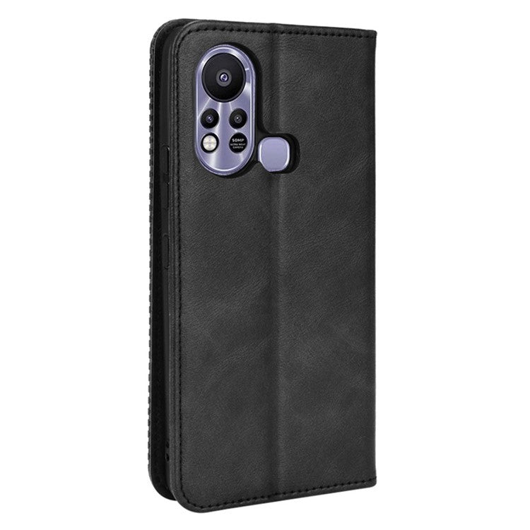 For Infinix Hot 11s / Hot 11s NFC 4G Retro Texture PU Leather Case Imprinted Pattern Magnetic Auto-Absorbed Phone Stand Wallet Cover - Black