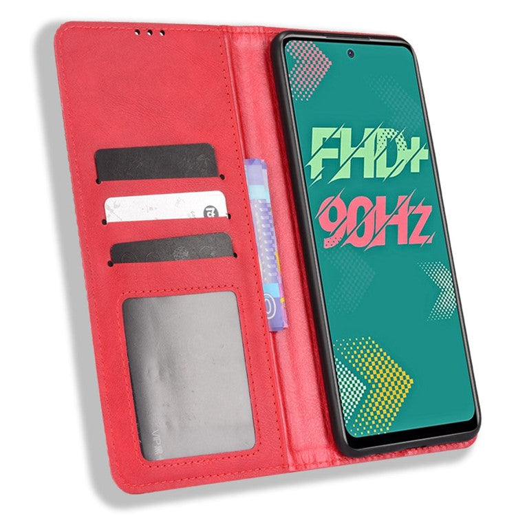 For Infinix Hot 11s / Hot 11s NFC 4G Retro Texture PU Leather Case Imprinted Pattern Magnetic Auto-Absorbed Phone Stand Wallet Cover - Red