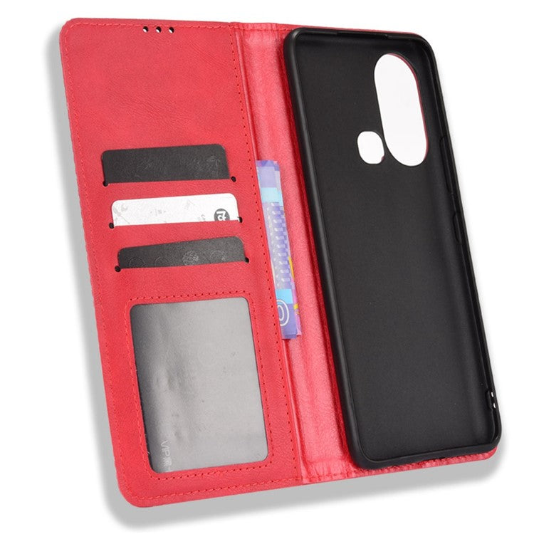 For Infinix Hot 11s / Hot 11s NFC 4G Retro Texture PU Leather Case Imprinted Pattern Magnetic Auto-Absorbed Phone Stand Wallet Cover - Red