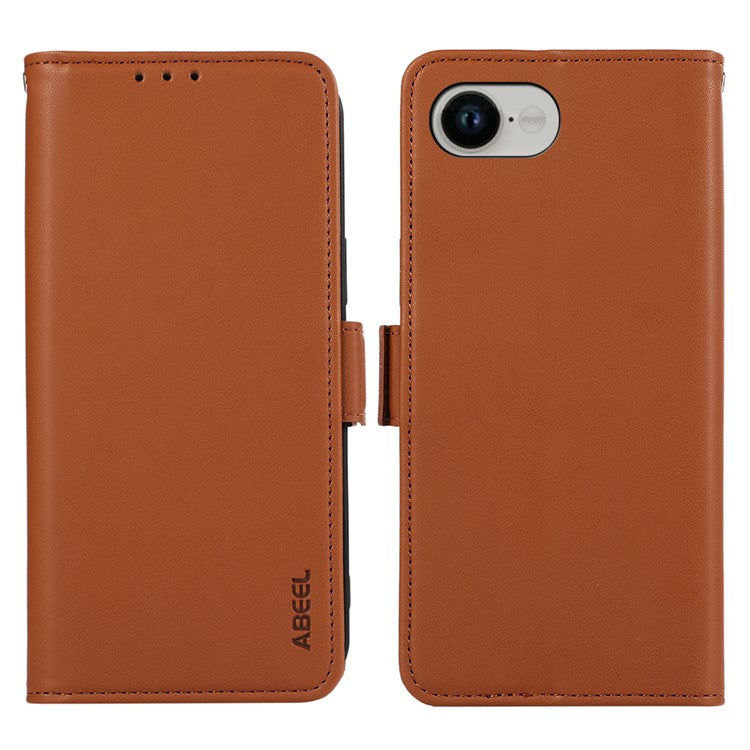 ABEEL For iPhone 16e Case Leather Phone Cover with RFID Blocking Wallet - Brown