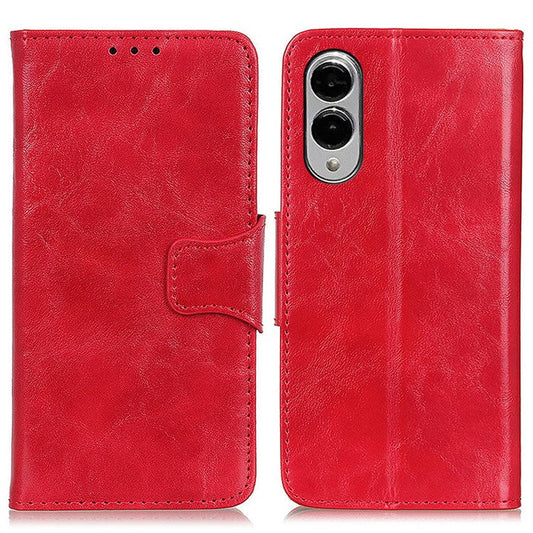 For Samsung Galaxy S25 Edge Case Crazy Horse Texture Split Leather Wallet Phone Cover - Red