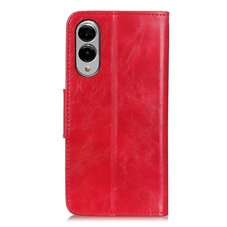 For Samsung Galaxy S25 Edge Case Crazy Horse Texture Split Leather Wallet Phone Cover - Red