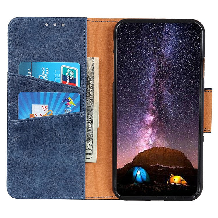 For Samsung Galaxy S25 Edge Case Crazy Horse Texture Split Leather Wallet Phone Cover - Blue