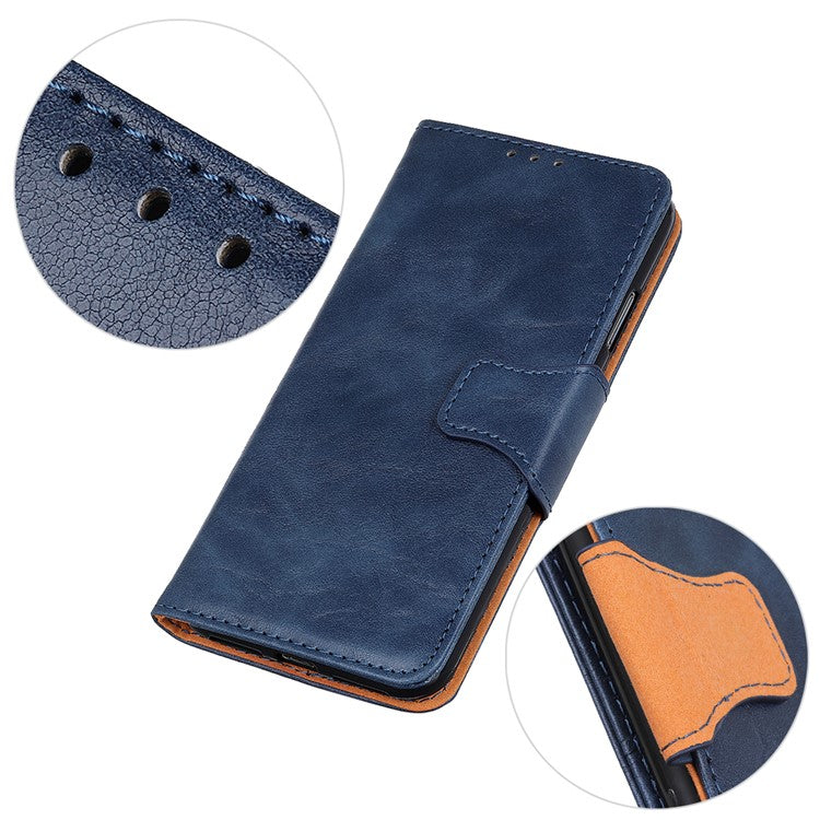 For Samsung Galaxy S25 Edge Case Crazy Horse Texture Split Leather Wallet Phone Cover - Blue