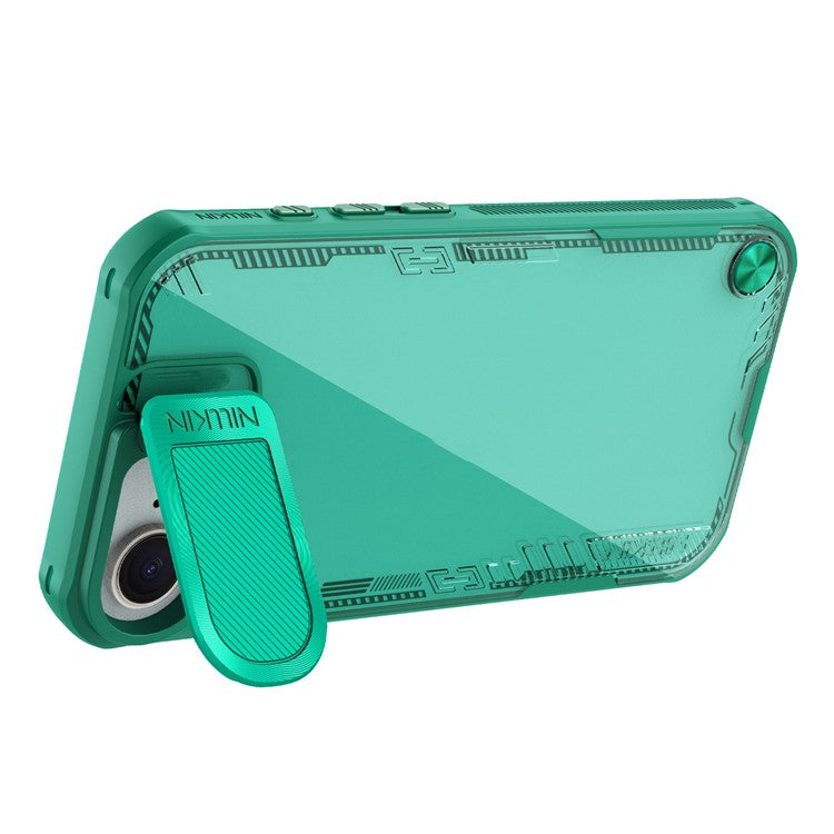 NILLKIN Iceblade Prop For iPhone 16e Case Lens Cover Kickstand PC + TPU Phone Cover - Green