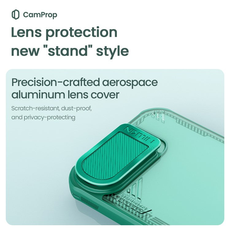 NILLKIN Iceblade Prop For iPhone 16e Case Lens Cover Kickstand PC + TPU Phone Cover - Green