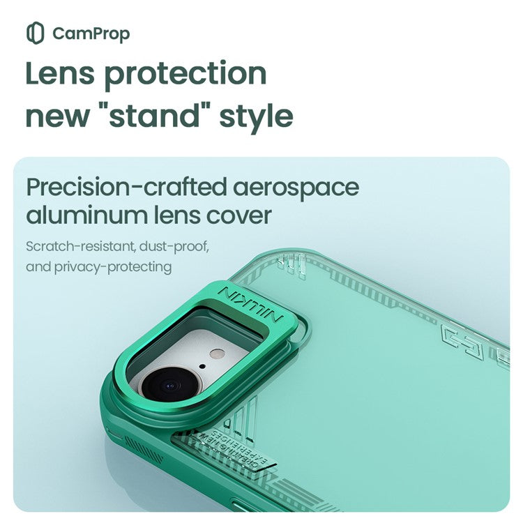 NILLKIN Iceblade Prop For iPhone 16e Case Lens Frame Kickstand PC + TPU Phone Cover - Green