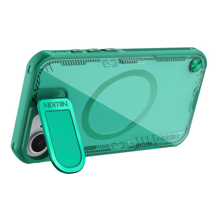 NILLKIN Iceblade Prop For iPhone 16e Case Compatible with MagSafe Lens Cover Kickstand PC + TPU Phone Cover - Green