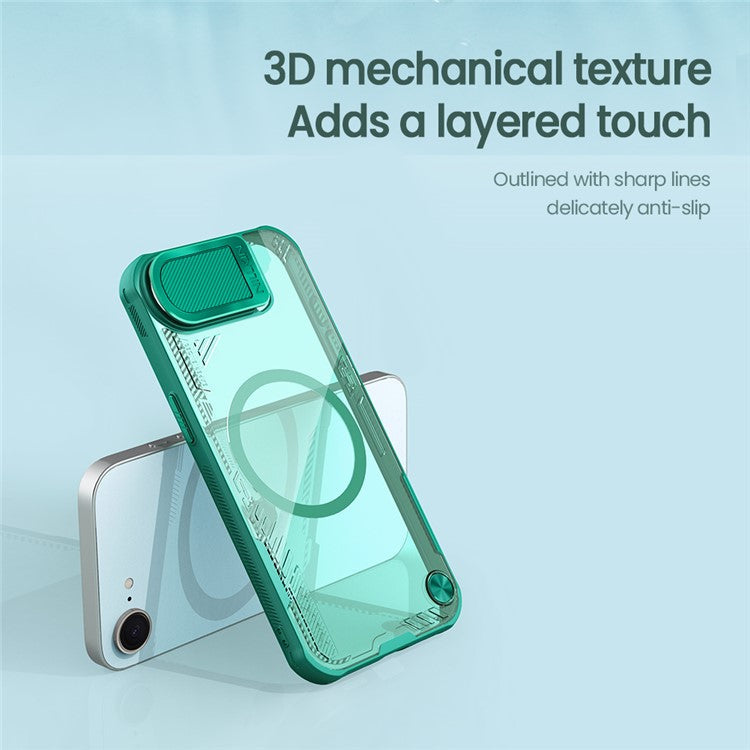 NILLKIN Iceblade Prop For iPhone 16e Case Compatible with MagSafe Lens Cover Kickstand PC + TPU Phone Cover - Green