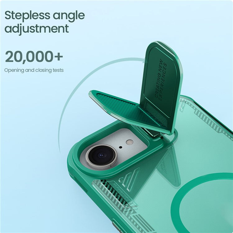 NILLKIN Iceblade Prop For iPhone 16e Case Compatible with MagSafe Lens Cover Kickstand PC + TPU Phone Cover - Green