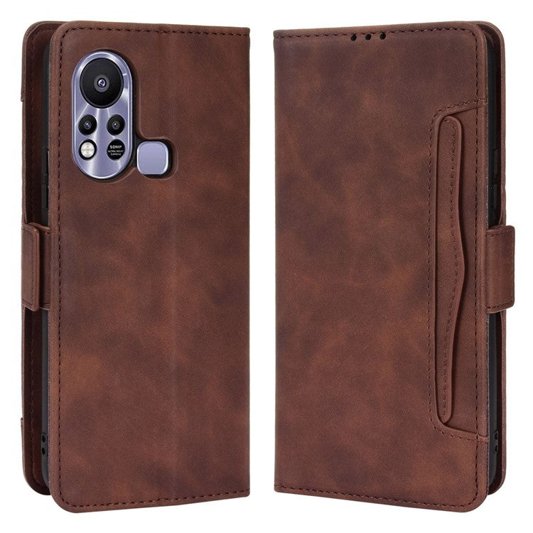 For Infinix Hot 11s / Hot 11s NFC 4G Multiple Card Slots PU Leather Case Dual Magnetic Clasp Phone Cover with Stand Wallet - Brown