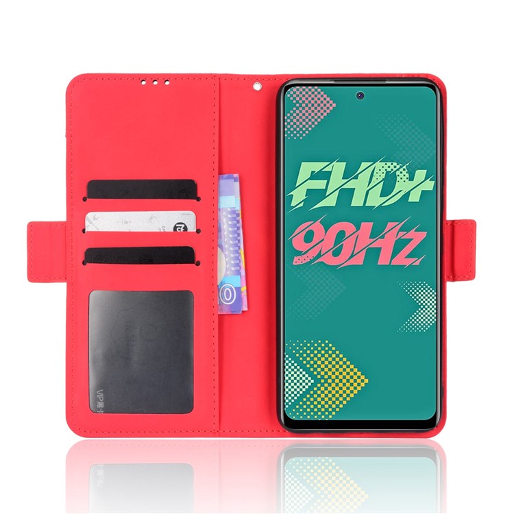 For Infinix Hot 11s / Hot 11s NFC 4G Multiple Card Slots PU Leather Case Dual Magnetic Clasp Phone Cover with Stand Wallet - Red