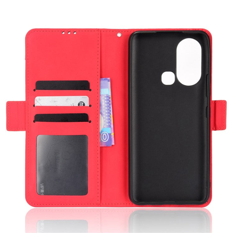 For Infinix Hot 11s / Hot 11s NFC 4G Multiple Card Slots PU Leather Case Dual Magnetic Clasp Phone Cover with Stand Wallet - Red