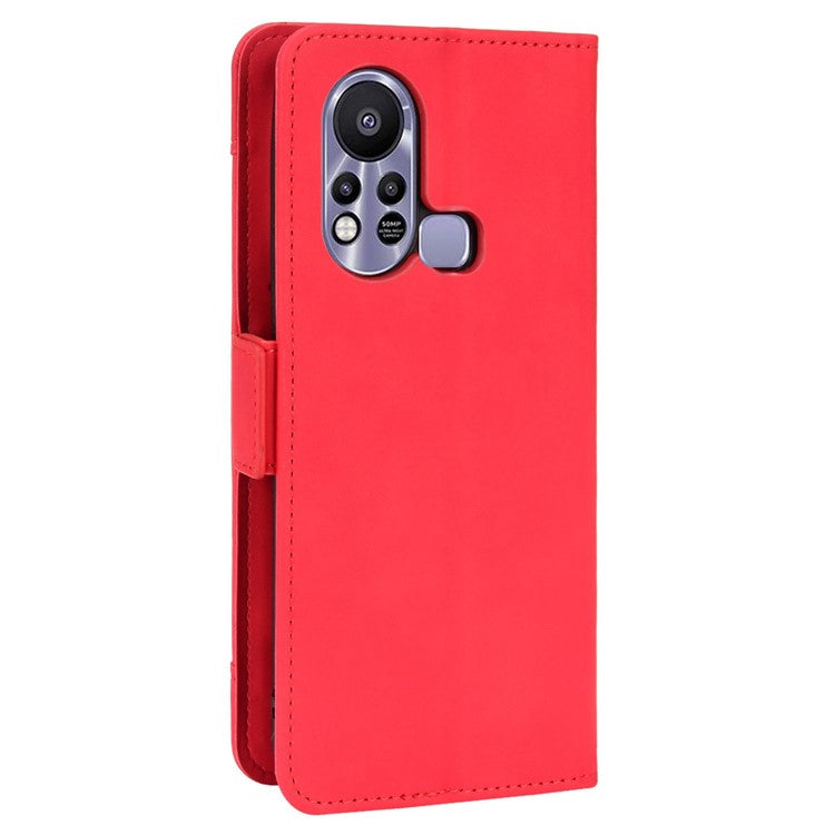 For Infinix Hot 11s / Hot 11s NFC 4G Multiple Card Slots PU Leather Case Dual Magnetic Clasp Phone Cover with Stand Wallet - Red
