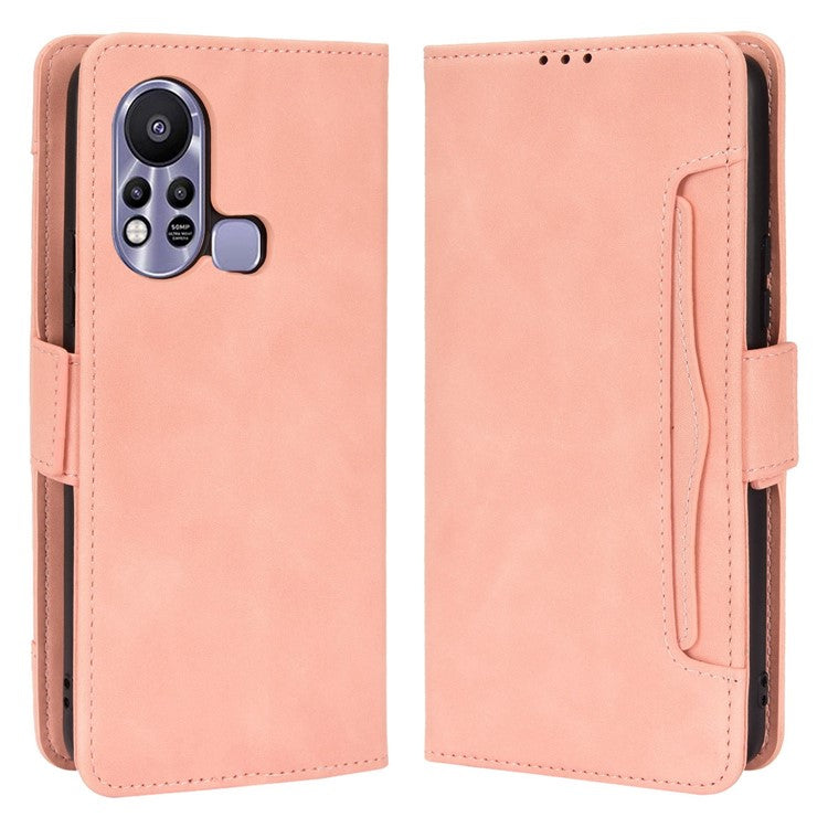 For Infinix Hot 11s / Hot 11s NFC 4G Multiple Card Slots PU Leather Case Dual Magnetic Clasp Phone Cover with Stand Wallet - Pink