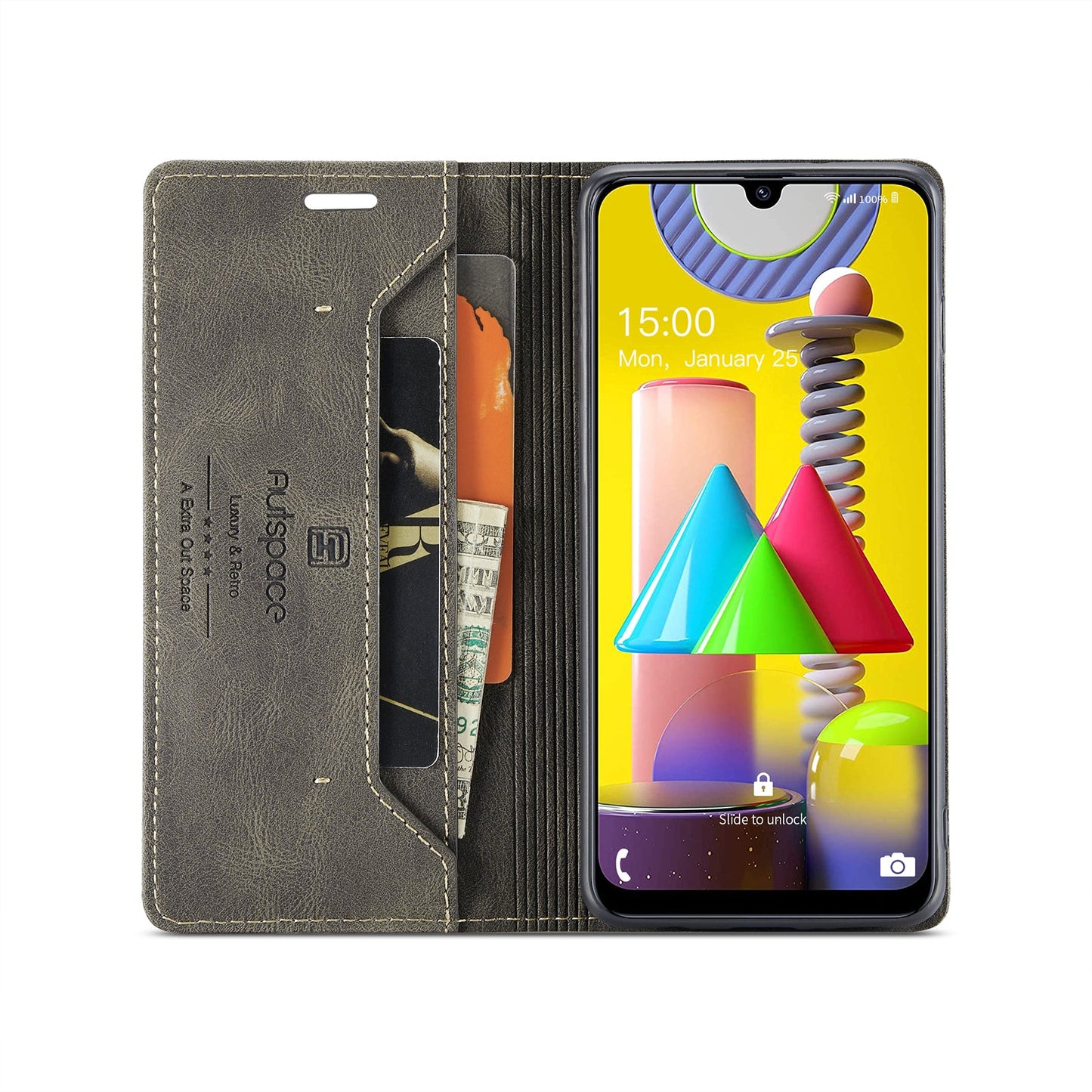 For Samsung Galaxy M31 Prime / Galaxy M21s / Galaxy F14 4G / Galaxy M31 Wallet Case AUTSPACE A01 Leather Stand Cover with RFID Blocking Card Holder - Coffee