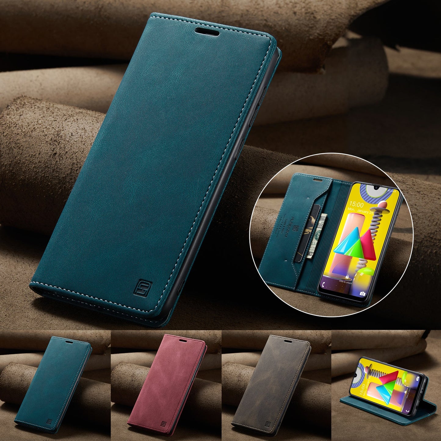 For Samsung Galaxy M31 Prime / Galaxy M21s / Galaxy F14 4G / Galaxy M31 Wallet Case AUTSPACE A01 Leather Stand Cover with RFID Blocking Card Holder - Blue