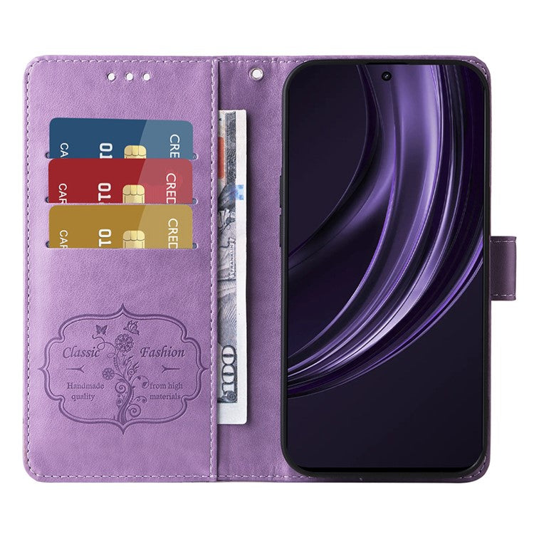 For Oppo Reno13 Pro 5G Case Butterfly Floral Imprint Wallet Stand Leather Phone Cover - Purple