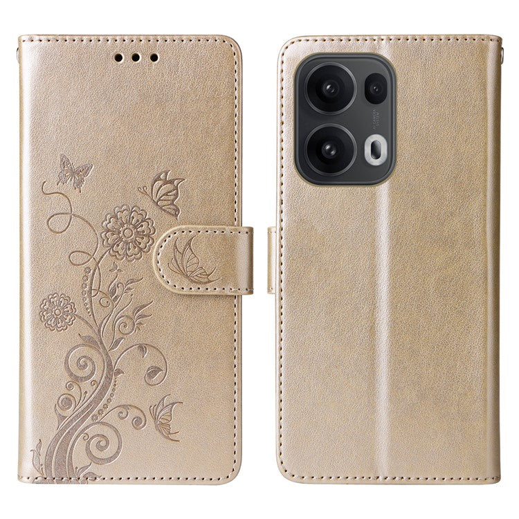For Oppo Reno13 Pro 5G Case Butterfly Floral Imprint Wallet Stand Leather Phone Cover - Gold