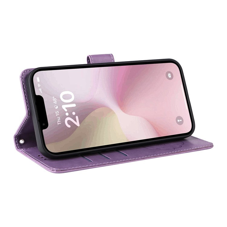 For iPhone 16e Case Butterfly Floral Imprint Wallet Stand Leather Phone Cover - Purple