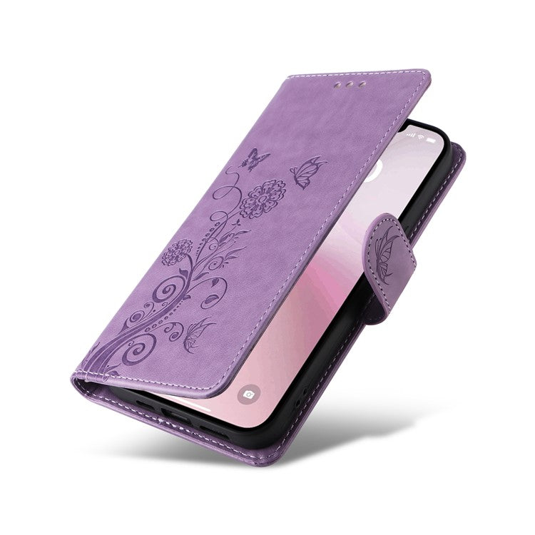 For iPhone 16e Case Butterfly Floral Imprint Wallet Stand Leather Phone Cover - Purple