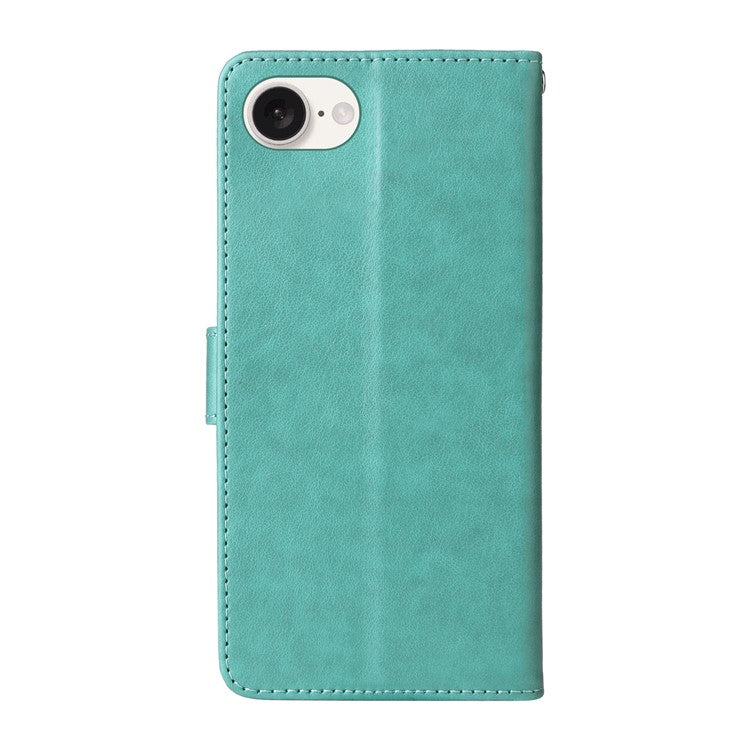 For iPhone 16e Case Butterfly Floral Imprint Wallet Stand Leather Phone Cover - Green