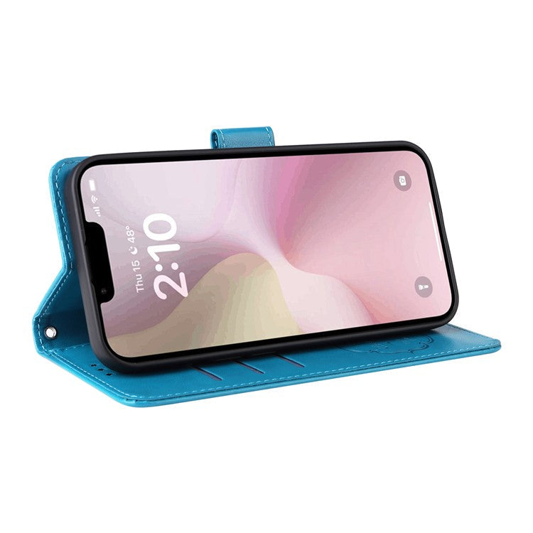 For iPhone 16e Case Butterfly Floral Imprint Wallet Stand Leather Phone Cover - Blue