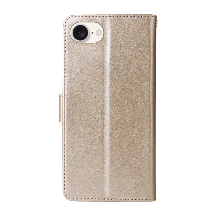 For iPhone 16e Case Butterfly Floral Imprint Wallet Stand Leather Phone Cover - Gold