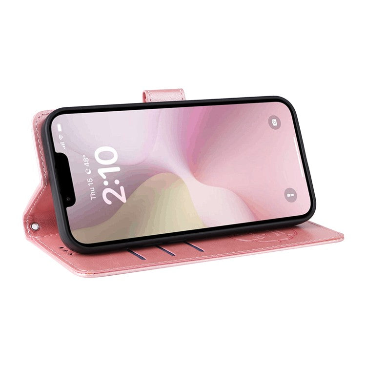 For iPhone 16e Case Butterfly Floral Imprint Wallet Stand Leather Phone Cover - Pink