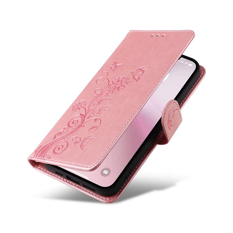 For iPhone 16e Case Butterfly Floral Imprint Wallet Stand Leather Phone Cover - Pink