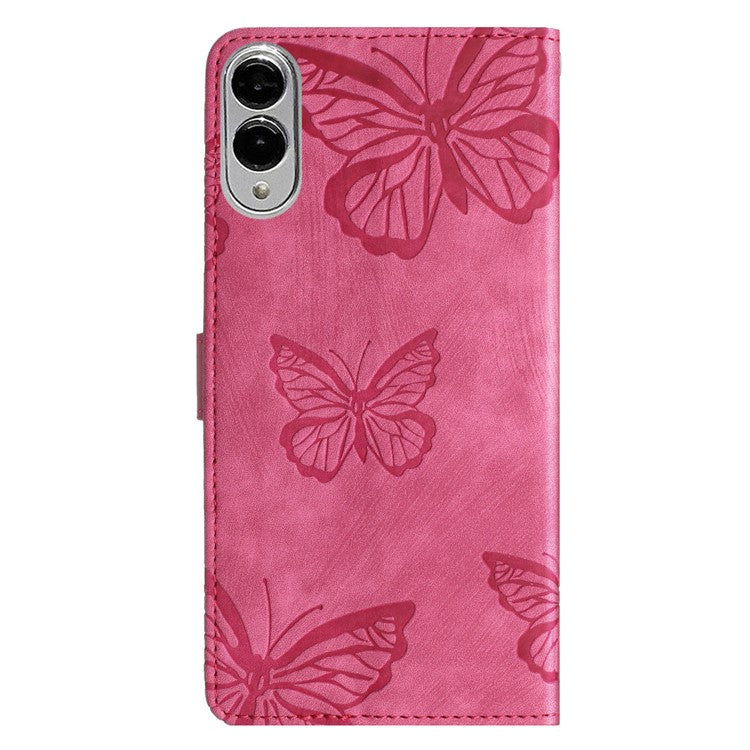 For Samsung Galaxy S25 Edge Case Butterfly Design Flip Wallet Leather Phone Cover Skin-Touch - Rose