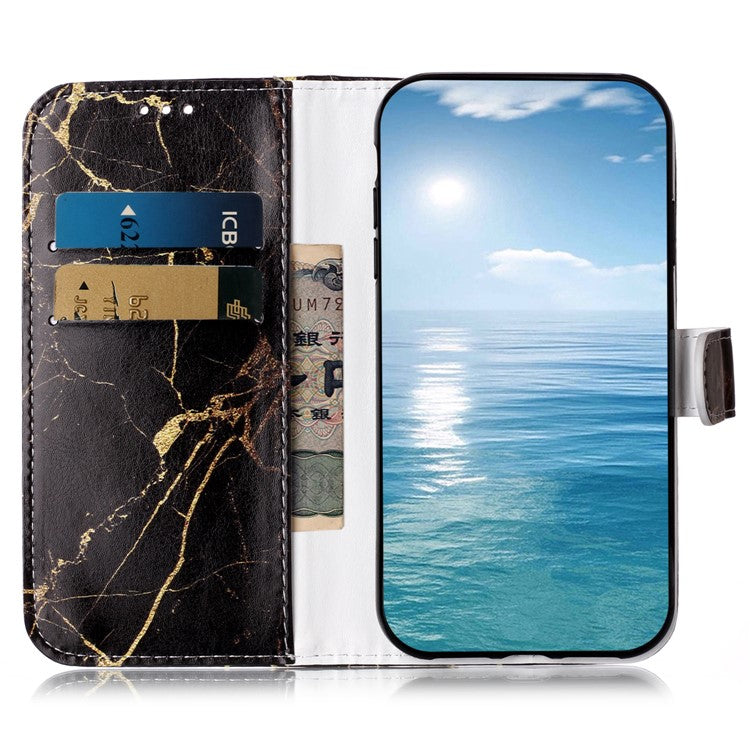 For Samsung Galaxy S25 Edge Case Pattern PU Leather Flip Phone Cover - Black Gold Marble