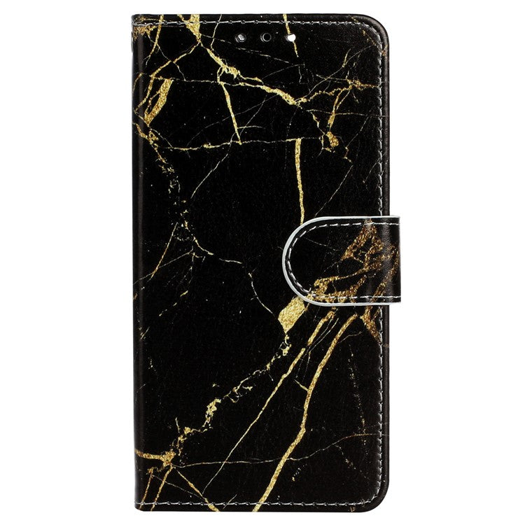 For Samsung Galaxy S25 Edge Case Pattern PU Leather Flip Phone Cover - Black Gold Marble