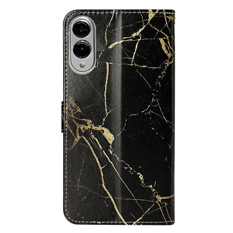 For Samsung Galaxy S25 Edge Case Pattern PU Leather Flip Phone Cover - Black Gold Marble