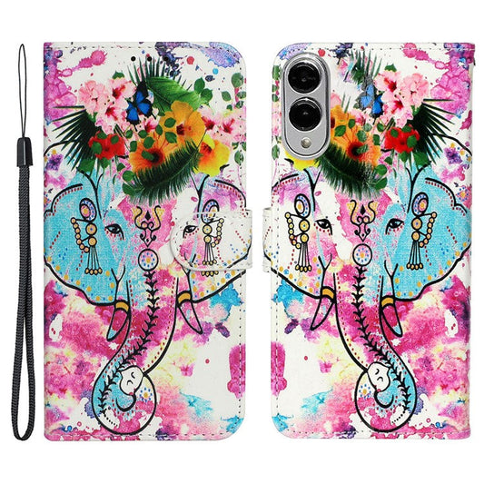 For Samsung Galaxy S25 Edge Case Pattern Leather Wallet Phone Cover with Card Holder - Flower Elephant