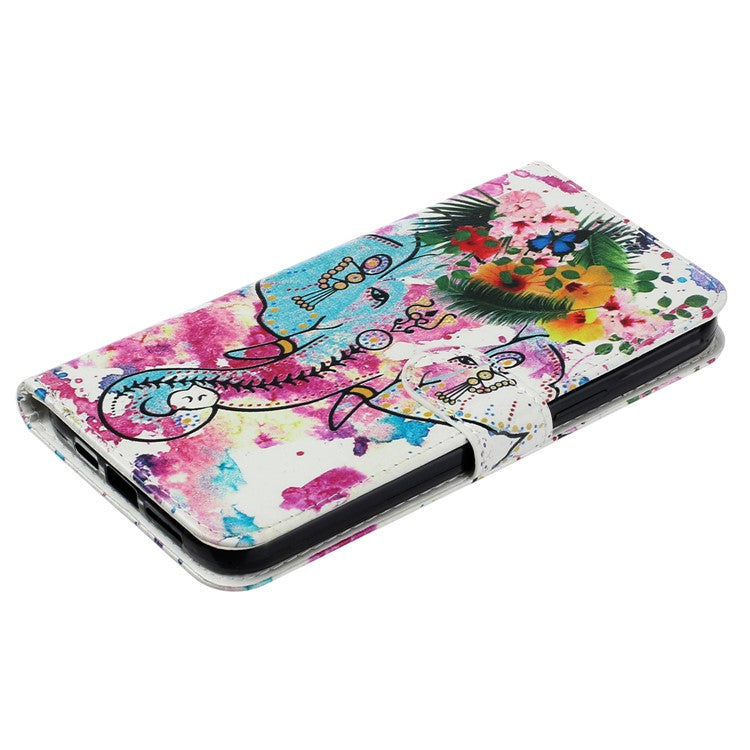 For Samsung Galaxy S25 Edge Case Pattern Leather Wallet Phone Cover with Card Holder - Flower Elephant