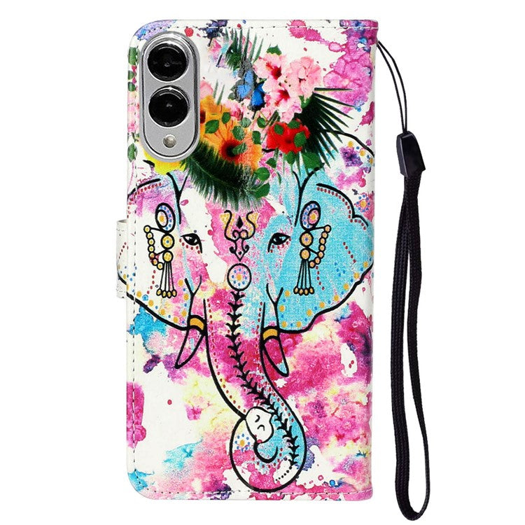 For Samsung Galaxy S25 Edge Case Pattern Leather Wallet Phone Cover with Card Holder - Flower Elephant