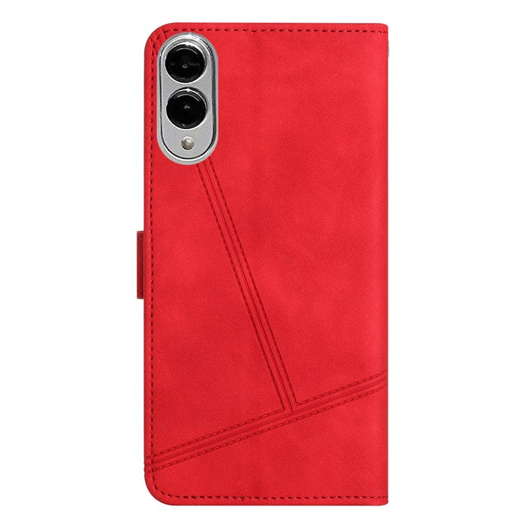 For Samsung Galaxy S25 Edge Case Flip Leather Retro Phone Cover Lines Imprinted - Red