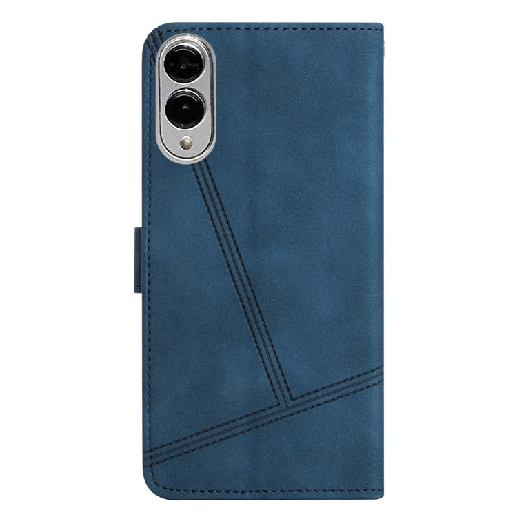 For Samsung Galaxy S25 Edge Case Flip Leather Retro Phone Cover Lines Imprinted - Blue