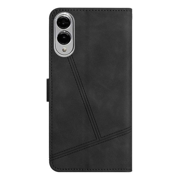 For Samsung Galaxy S25 Edge Case Flip Leather Retro Phone Cover Lines Imprinted - Black