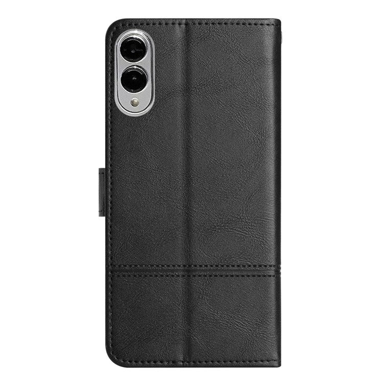For Samsung Galaxy S25 Edge Case Line Imprinted PU Leather Wallet Phone Cover - Black