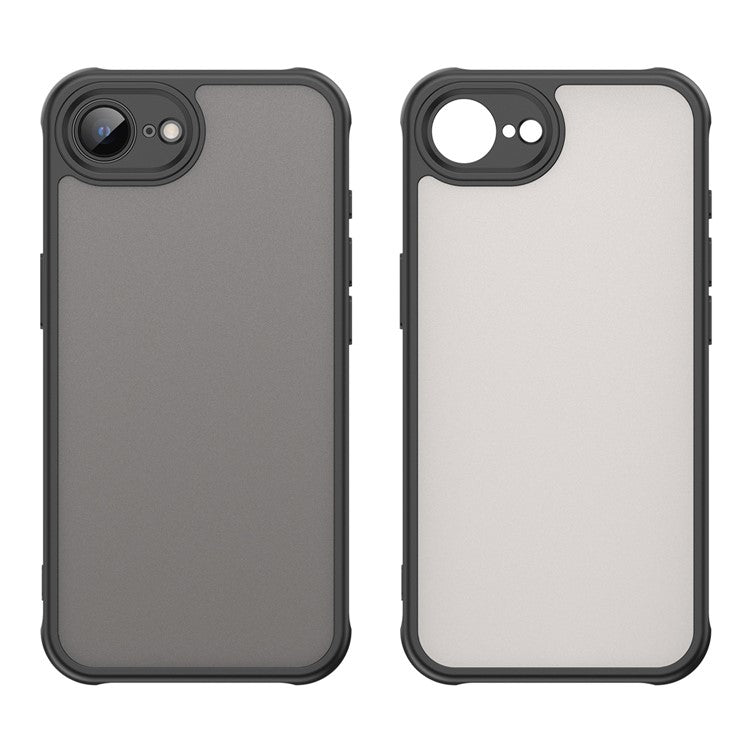 For iPhone 16e Case Drop Proof Airbags Frosted Translucent PC + TPU Phone Back Cover - Black