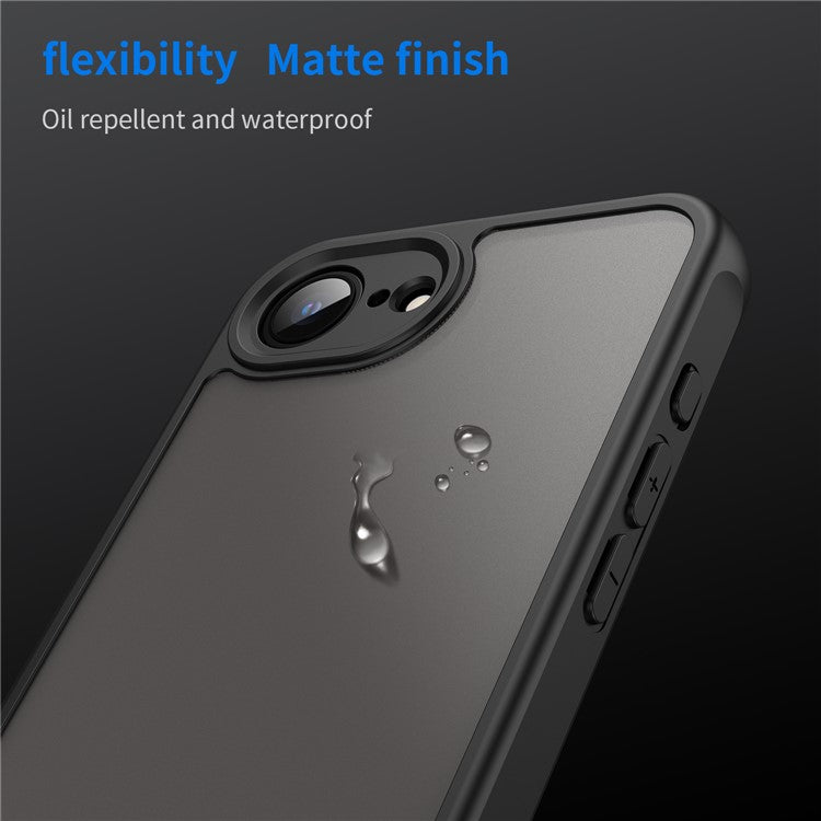 For iPhone 16e Case Drop Proof Airbags Frosted Translucent PC + TPU Phone Back Cover - Black