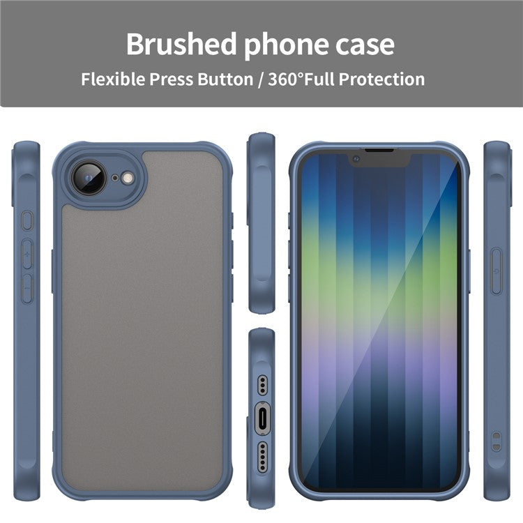 For iPhone 16e Case Drop Proof Airbags Frosted Translucent PC + TPU Phone Back Cover - Blue