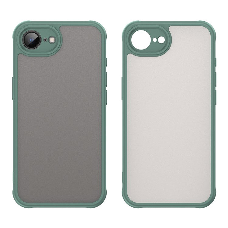 For iPhone 16e Case Drop Proof Airbags Frosted Translucent PC + TPU Phone Back Cover - Green