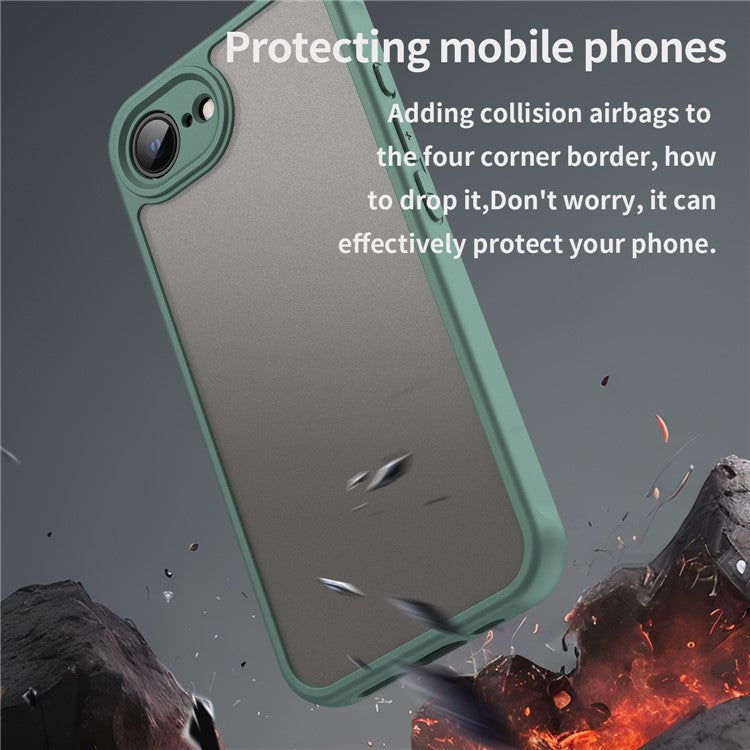 For iPhone 16e Case Drop Proof Airbags Frosted Translucent PC + TPU Phone Back Cover - Green