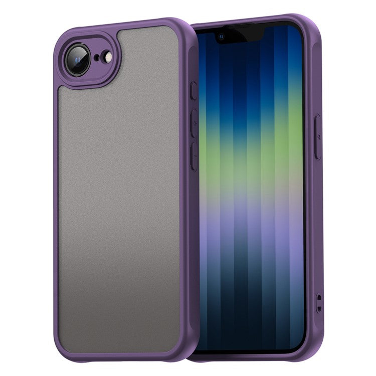 For iPhone 16e Case Drop Proof Airbags Frosted Translucent PC + TPU Phone Back Cover - Purple